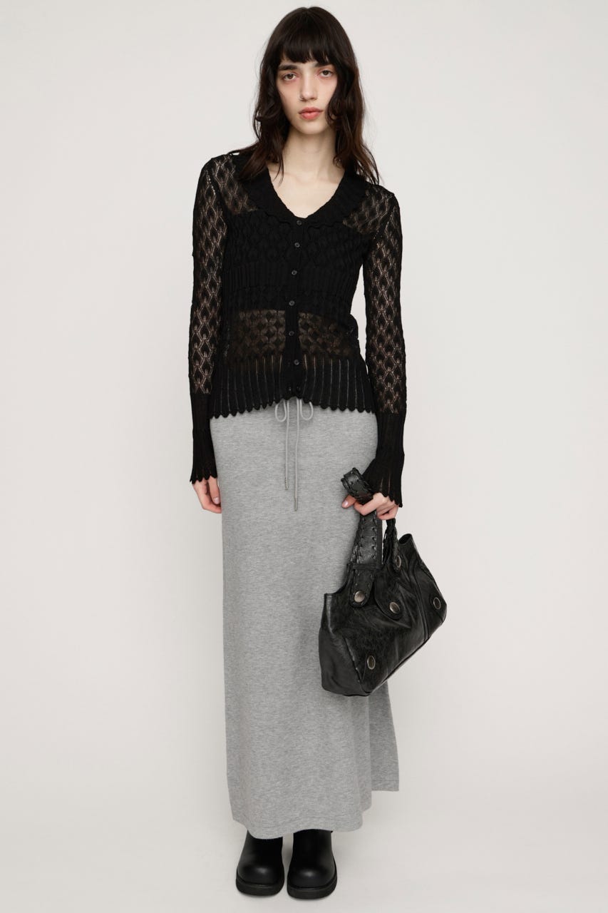 FRILL OPENWORK KNITTING カーディガン BLK FREE