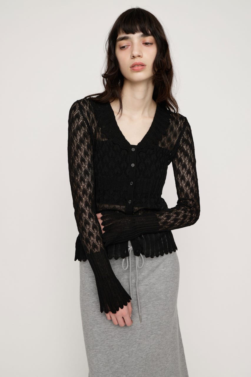 FRILL OPENWORK KNITTING カーディガン BLK FREE