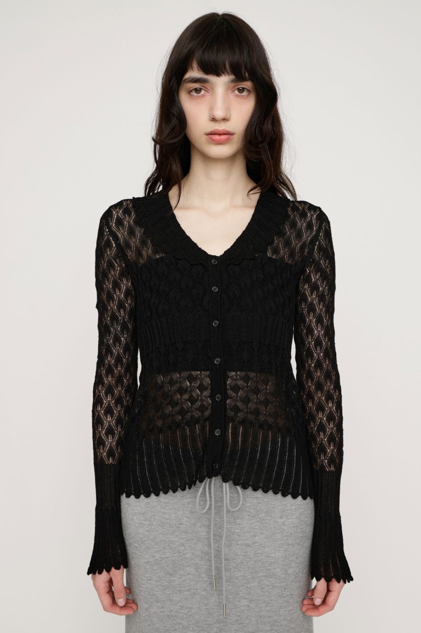 FRILL OPENWORK KNITTING カーディガン BLK FREE