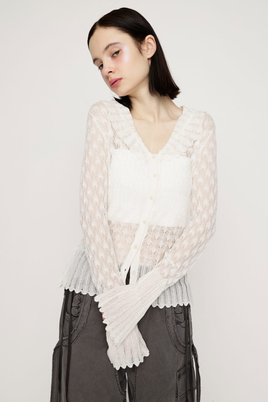 FRILL OPENWORK KNITTING カーディガン O/WHT FREE