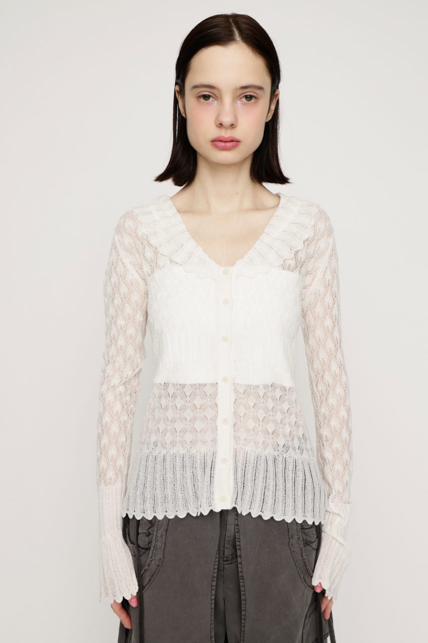 FRILL OPENWORK KNITTING カーディガン O/WHT FREE