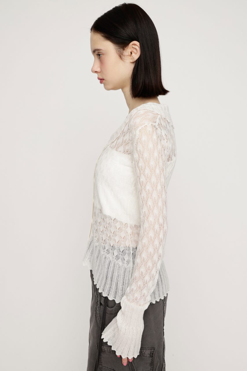 FRILL OPENWORK KNITTING カーディガン O/WHT FREE