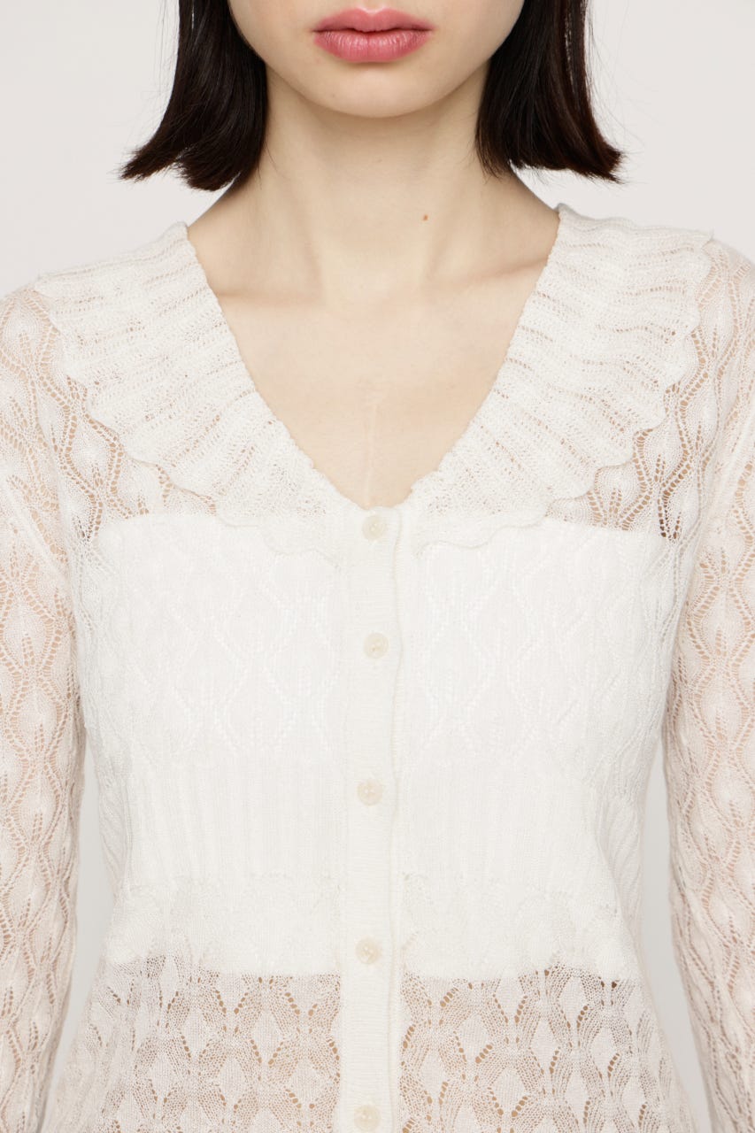 FRILL OPENWORK KNITTING カーディガン O/WHT FREE