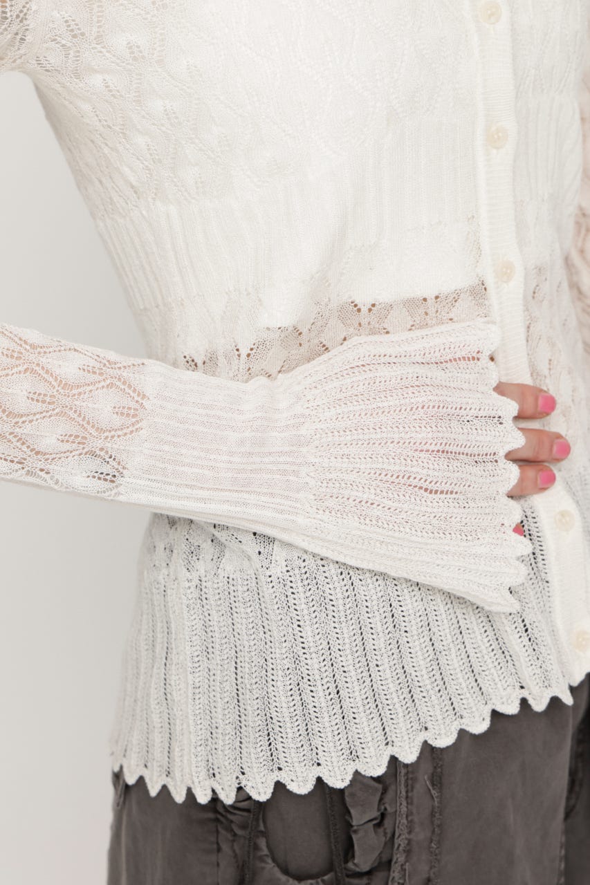 FRILL OPENWORK KNITTING カーディガン O/WHT FREE