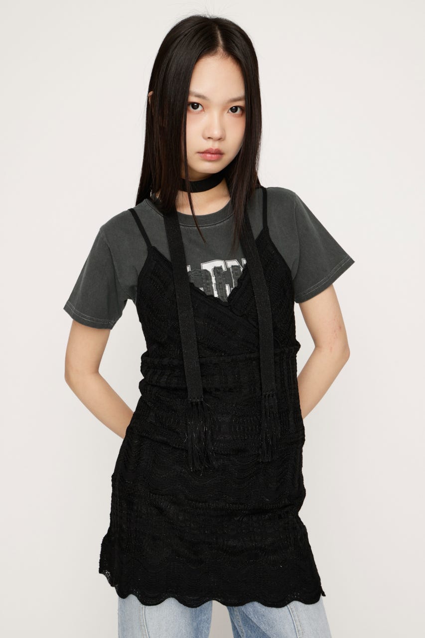 KNIT FRILL CAMI トップス BLK FREE