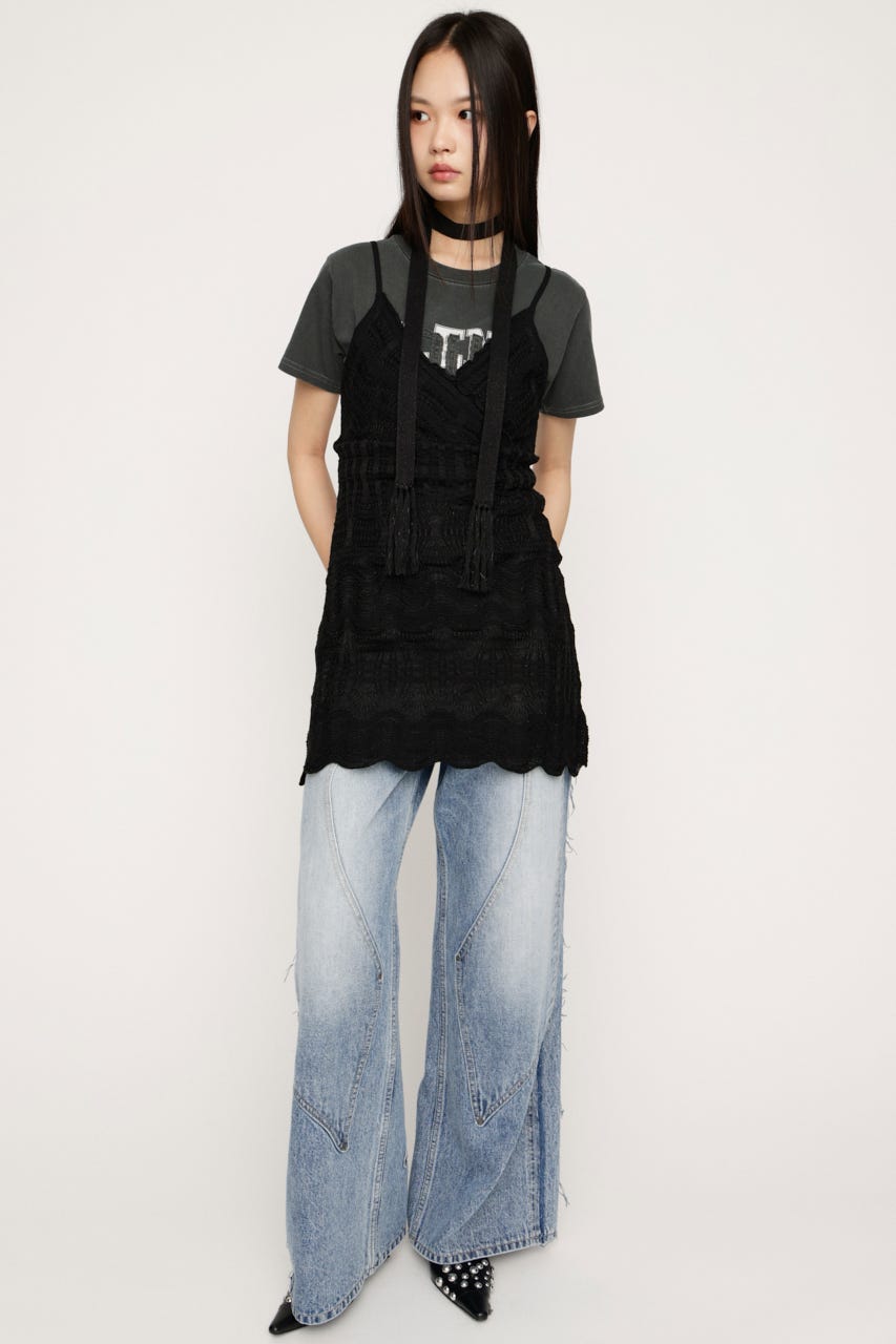 KNIT FRILL CAMI トップス BLK FREE