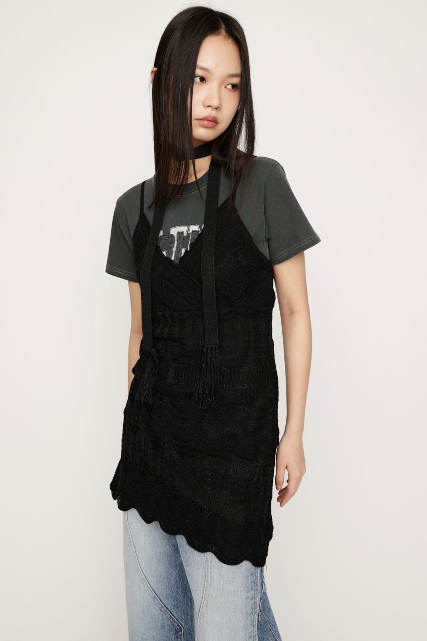 KNIT FRILL CAMI トップス BLK FREE