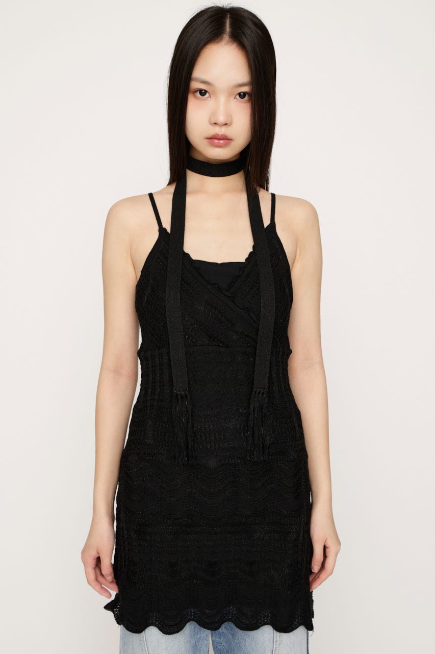 KNIT FRILL CAMI トップス BLK FREE