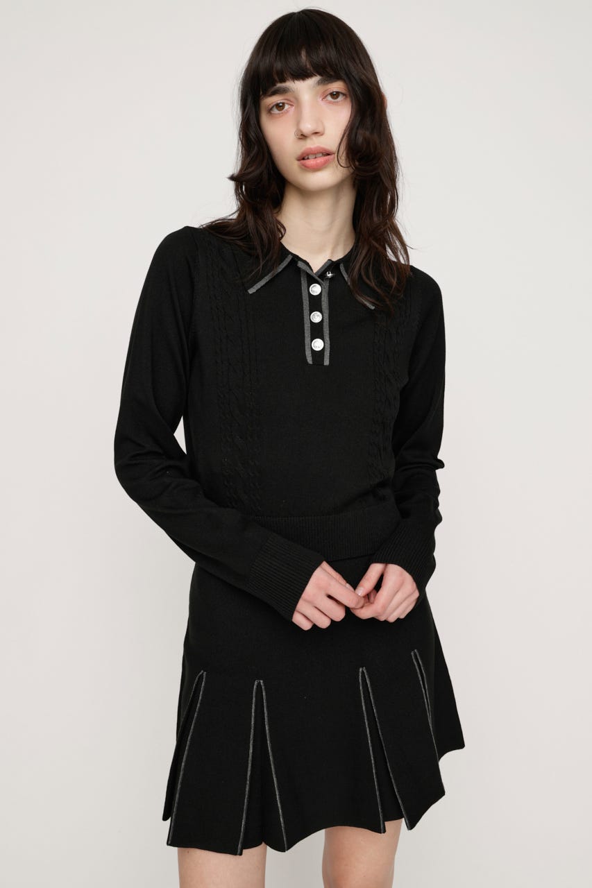 BICOLOR CABLE KNIT トップス BLK FREE