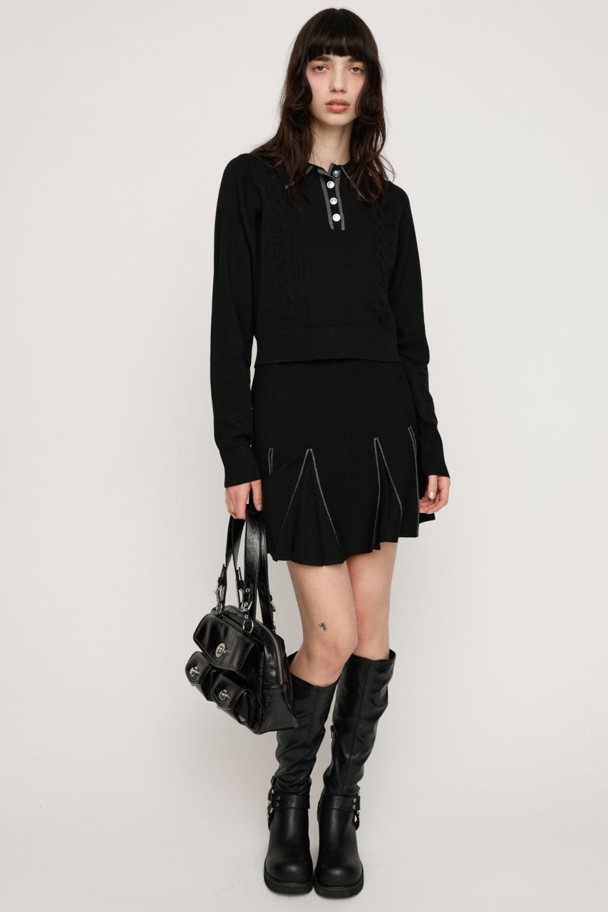 BICOLOR CABLE KNIT トップス BLK FREE