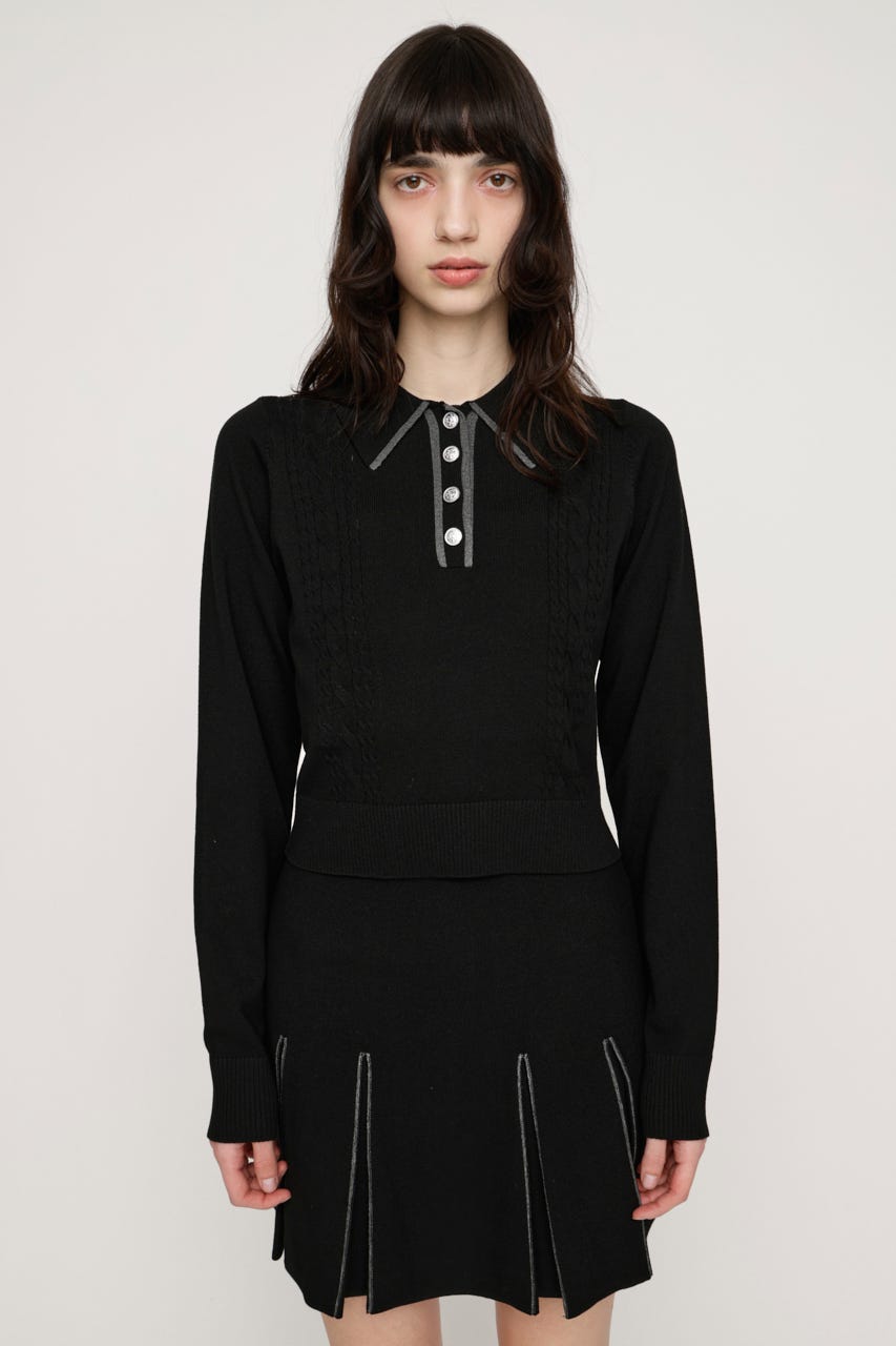 BICOLOR CABLE KNIT トップス BLK FREE