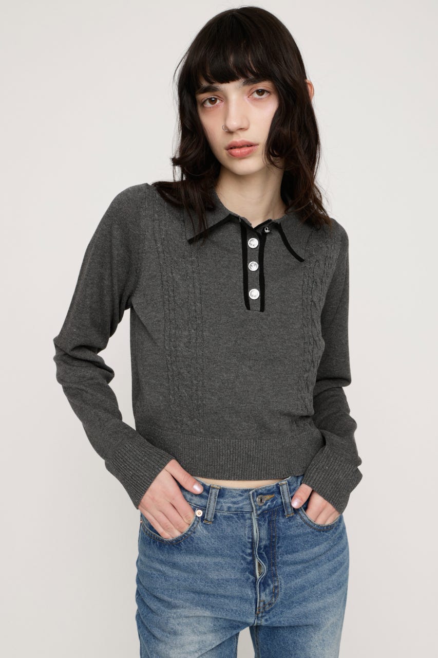 BICOLOR CABLE KNIT トップス T.GRY FREE