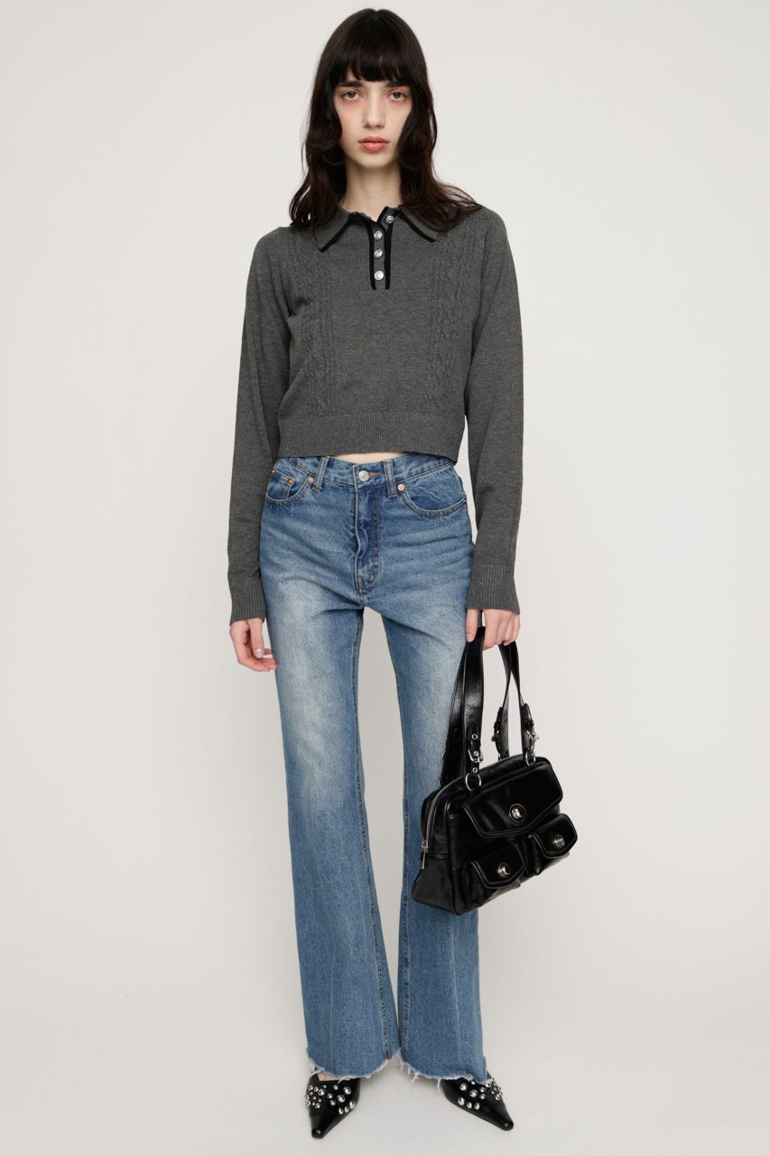 BICOLOR CABLE KNIT トップス T.GRY FREE