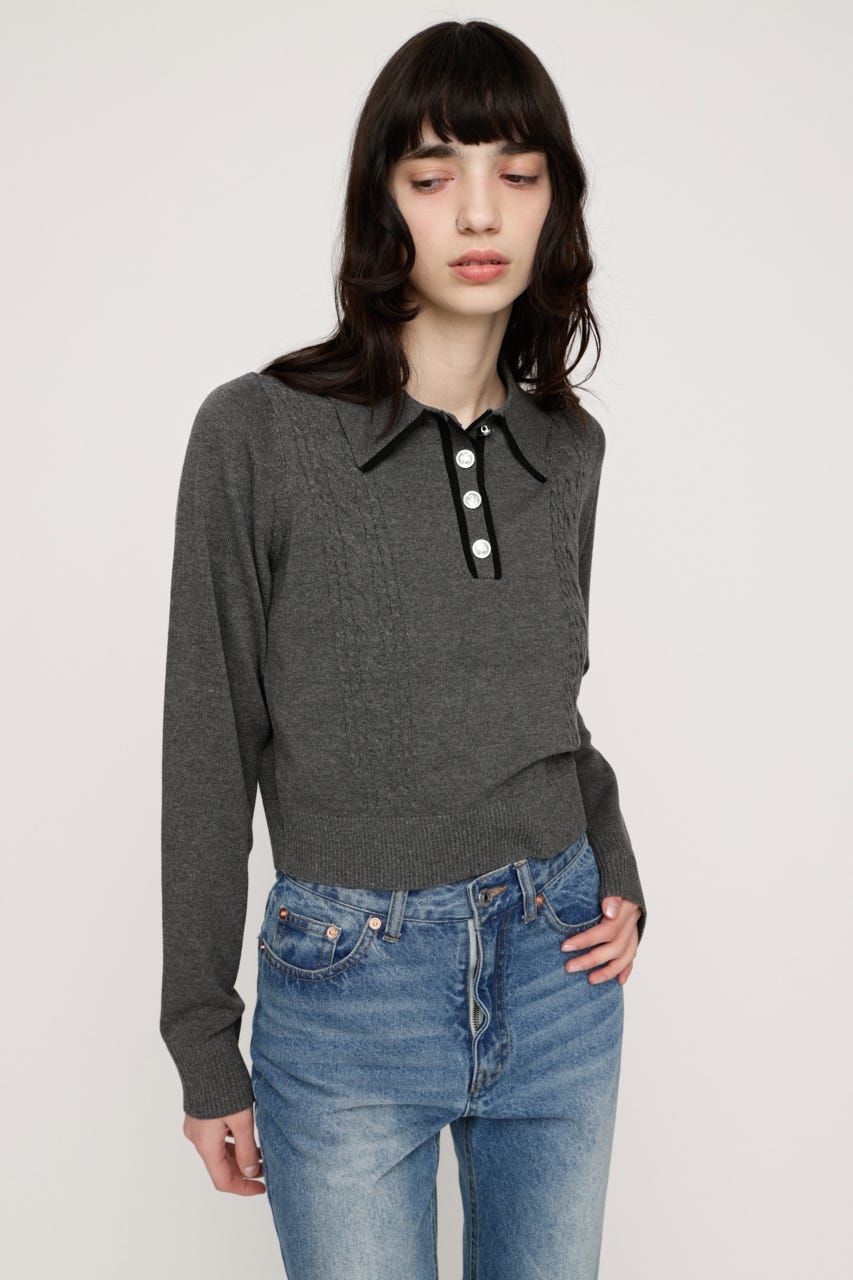 BICOLOR CABLE KNIT トップス T.GRY FREE