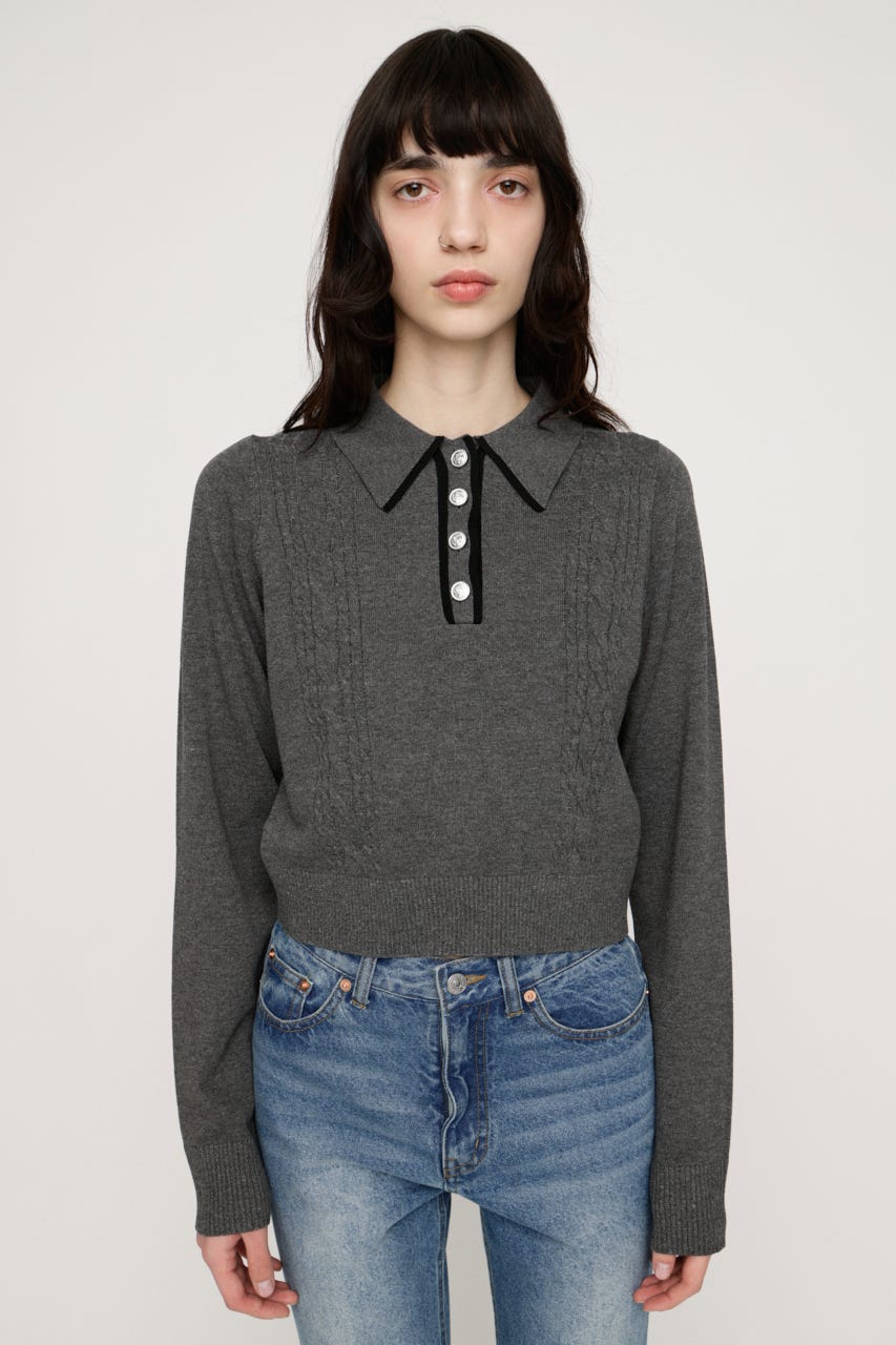 BICOLOR CABLE KNIT トップス T.GRY FREE