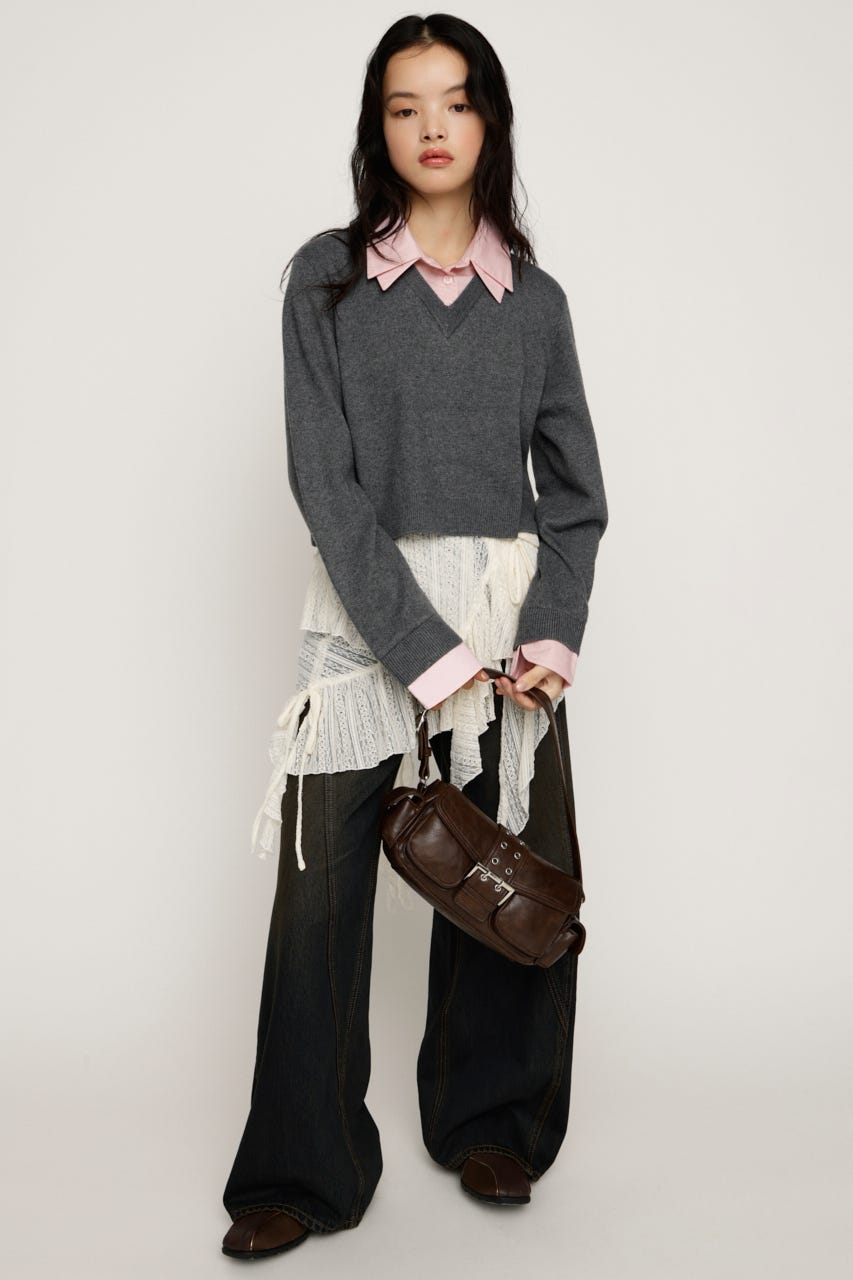 【完売カラーの再販予約スタート！】【LIMITED ITEM】LAYERED LIKE CROP KNIT トップス GRY FREE