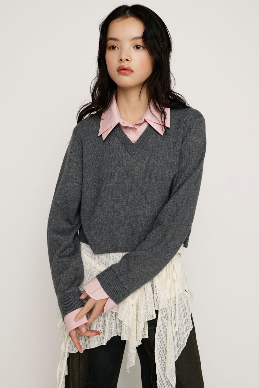 【完売カラーの再販予約スタート！】【LIMITED ITEM】LAYERED LIKE CROP KNIT トップス GRY FREE