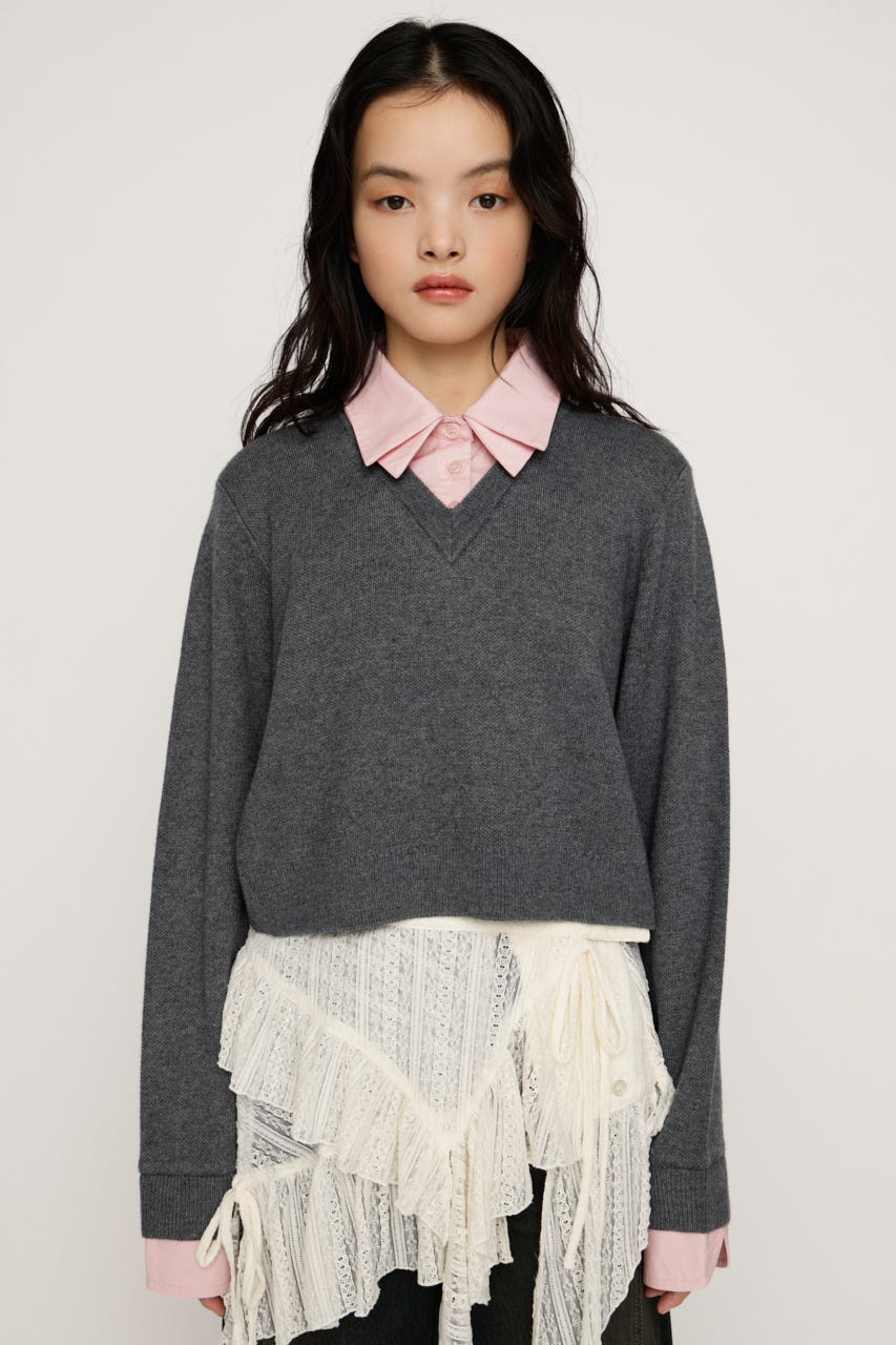 【完売カラーの再販予約スタート！】【LIMITED ITEM】LAYERED LIKE CROP KNIT トップス GRY FREE