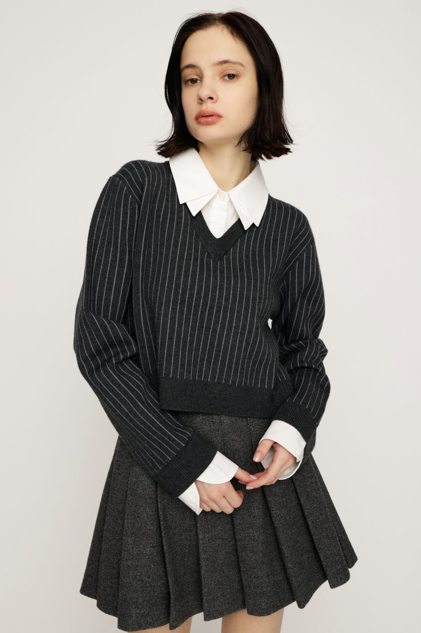 【完売カラーの再販予約スタート！】【LIMITED ITEM】LAYERED LIKE CROP KNIT トップス M/GRY FREE