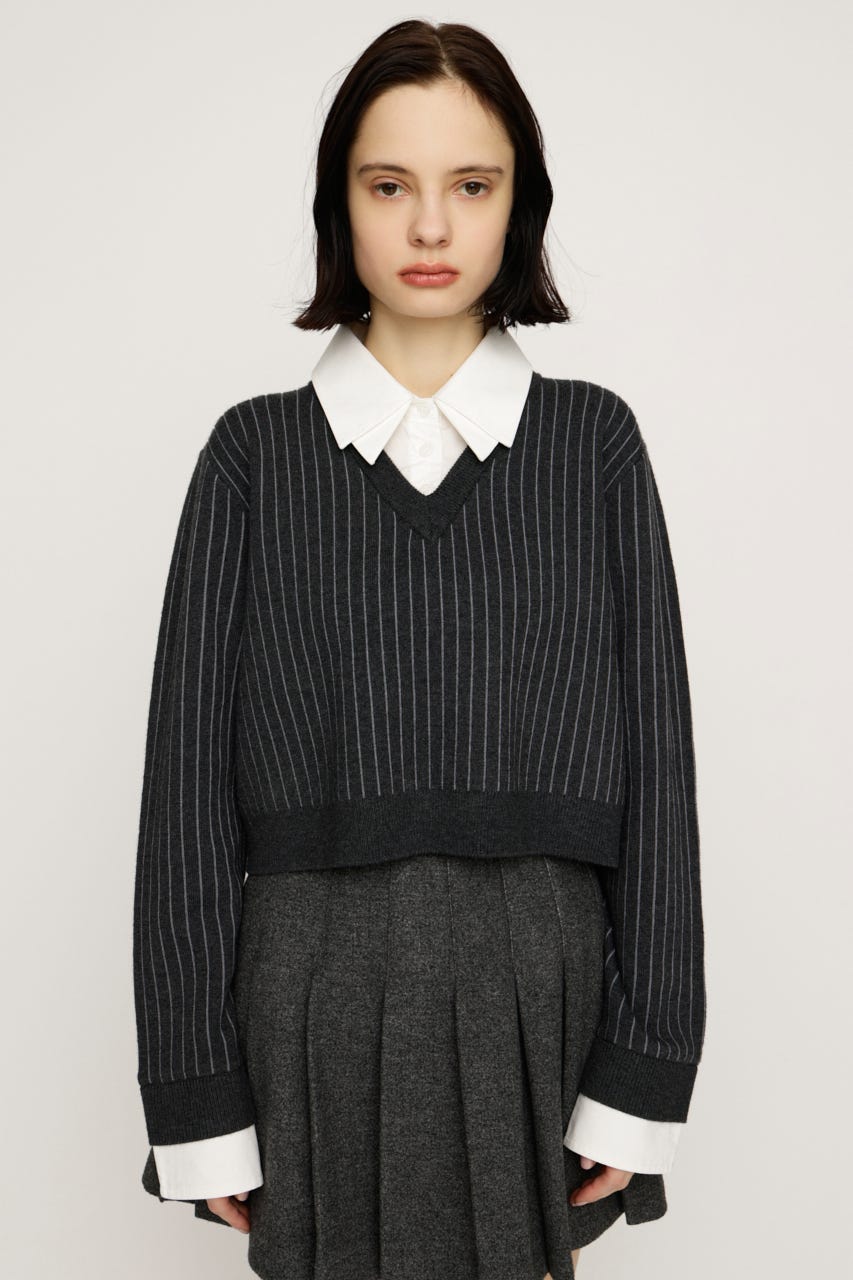 【完売カラーの再販予約スタート！】【LIMITED ITEM】LAYERED LIKE CROP KNIT トップス M/GRY FREE