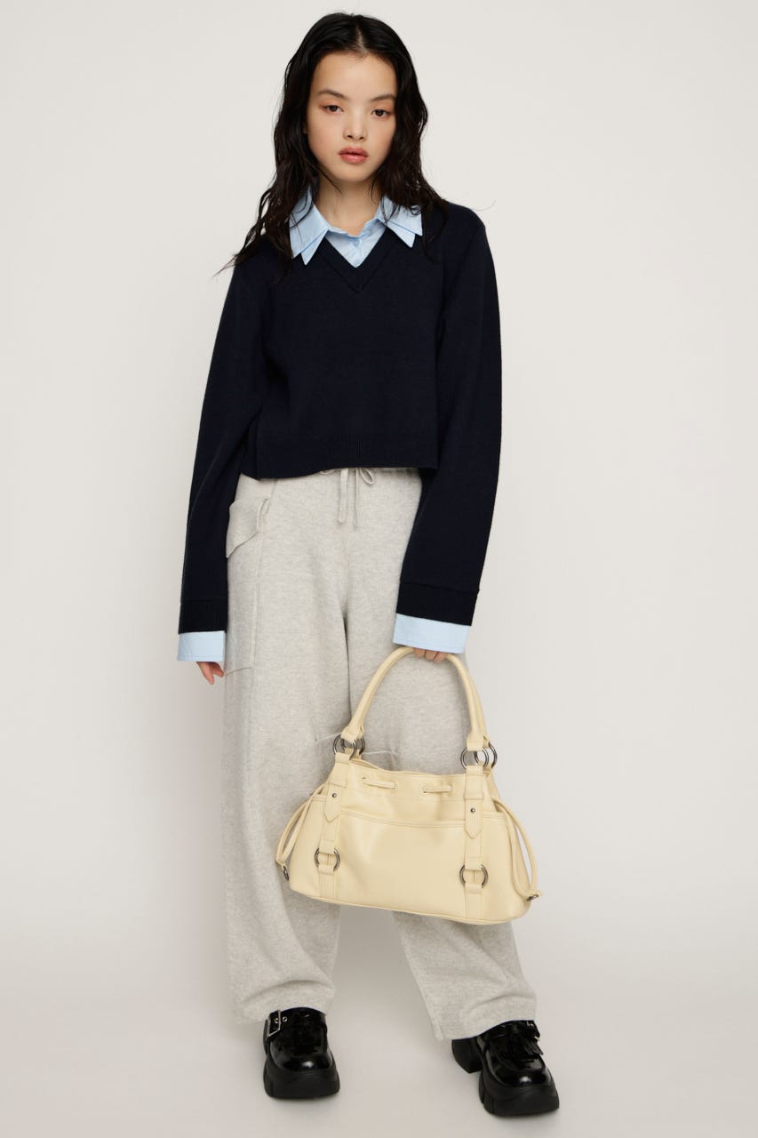 【完売カラーの再販予約スタート！】【LIMITED ITEM】LAYERED LIKE CROP KNIT トップス NVY FREE