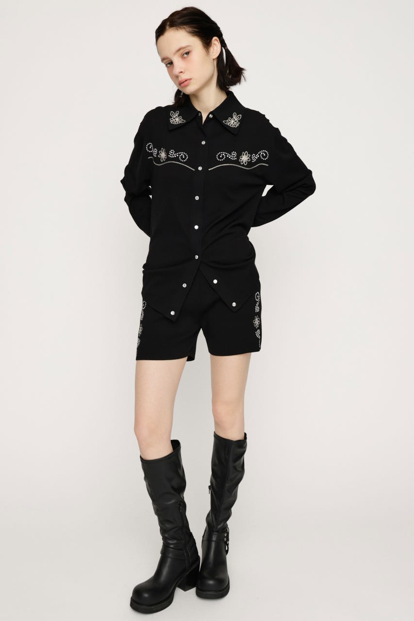 WESTERN STUDS KNIT ショートパンツ BLK FREE