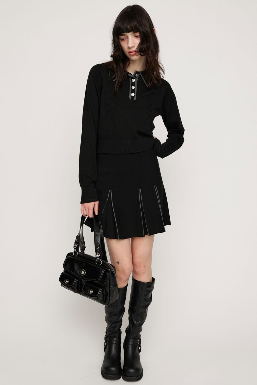BICOLOR PLEATS ショートスカート BLK 2