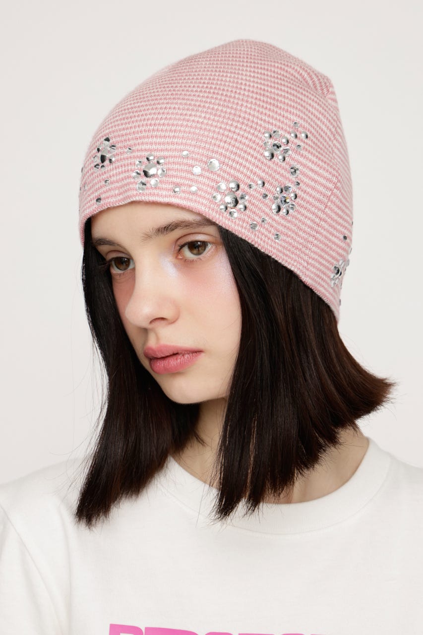 SPARKLE STUDS KNIT BEANIE M/PNK FREE
