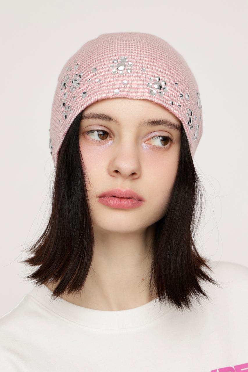 SPARKLE STUDS KNIT BEANIE M/PNK FREE