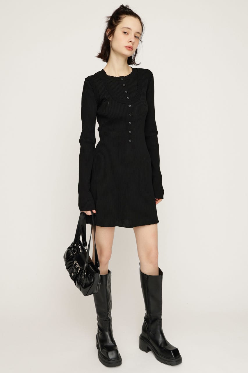 FRONT BUTTON FRILL ショートワンピース BLK 1