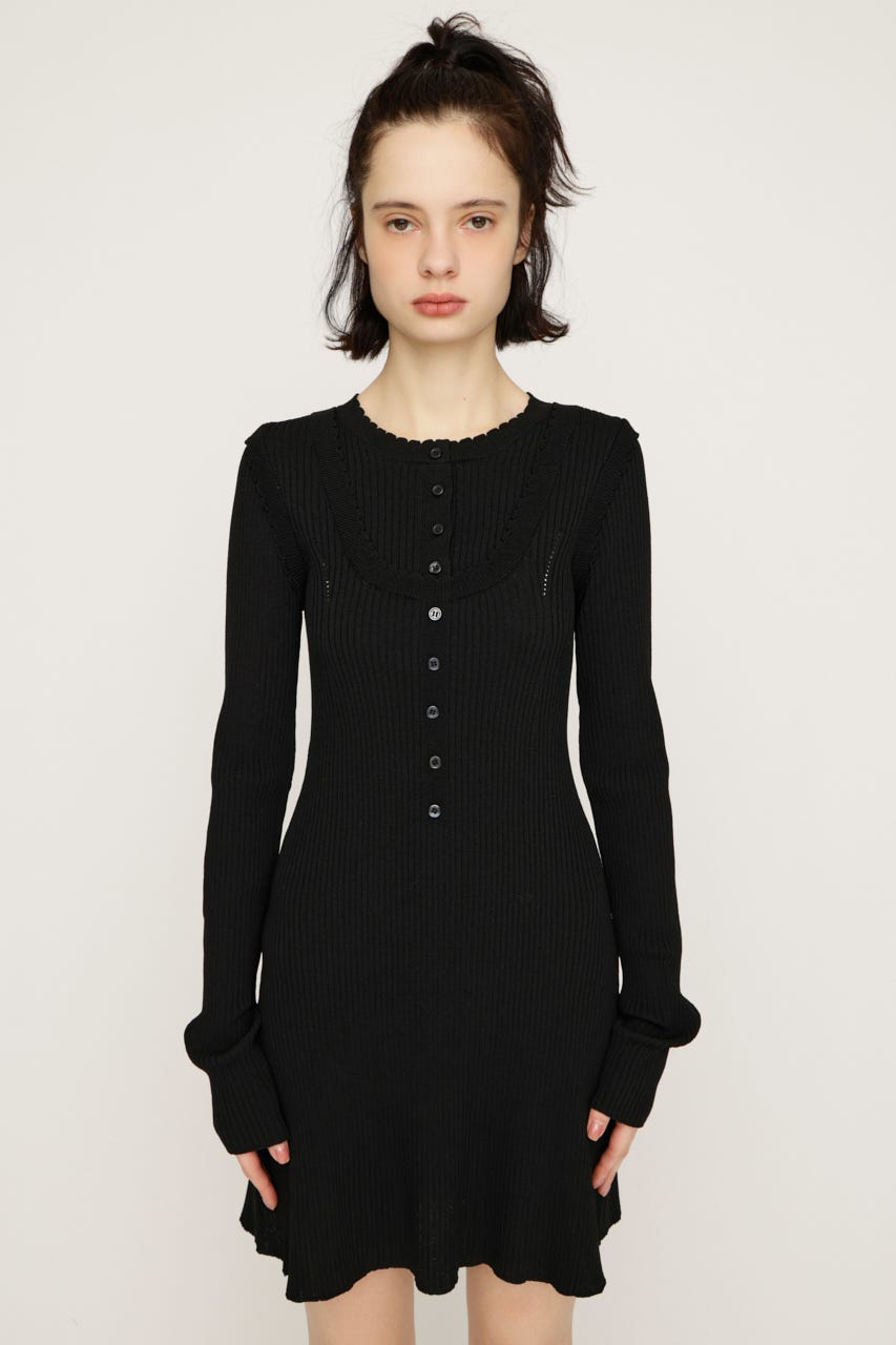 FRONT BUTTON FRILL ショートワンピース BLK 1