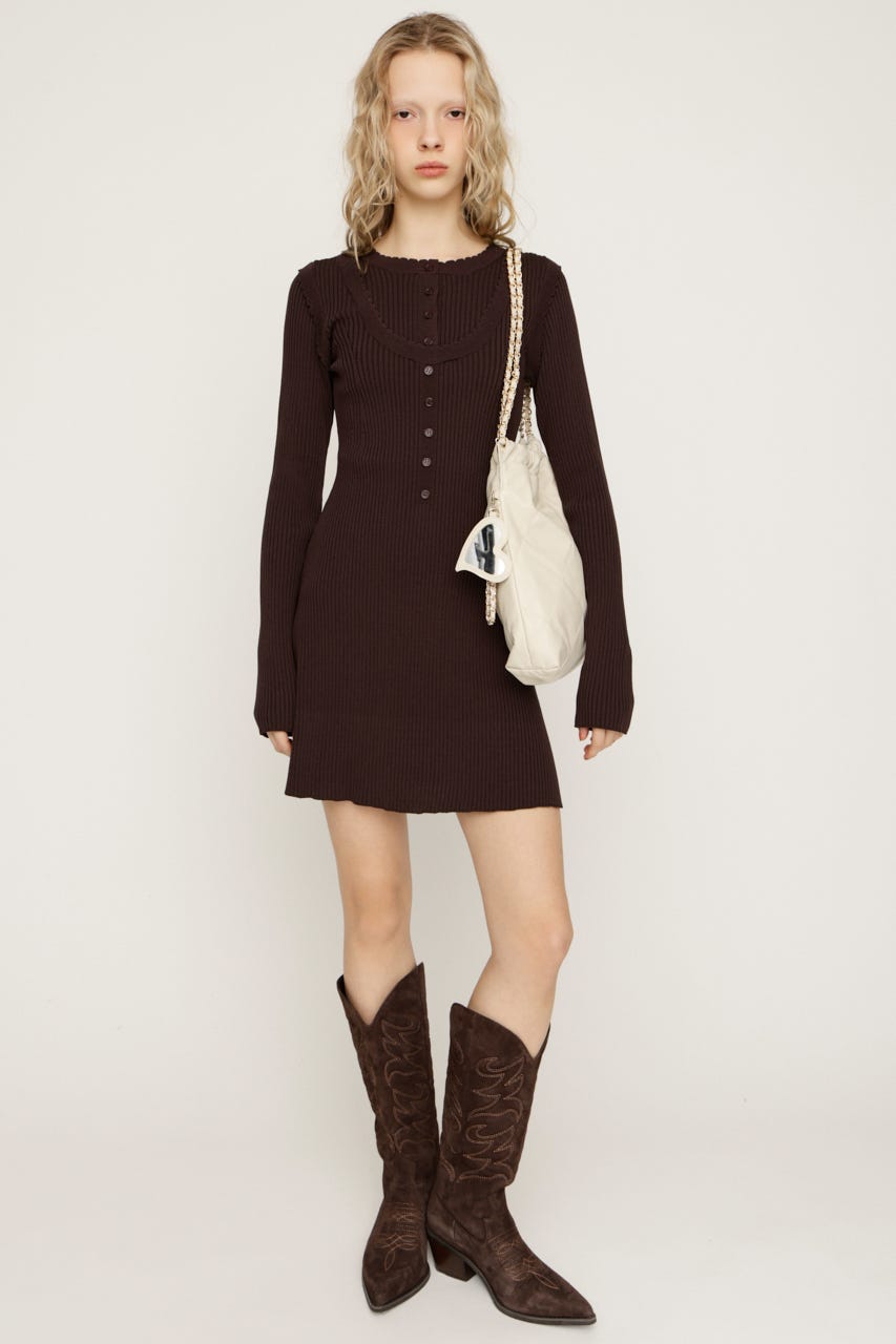 FRONT BUTTON FRILL ショートワンピース BRN 1