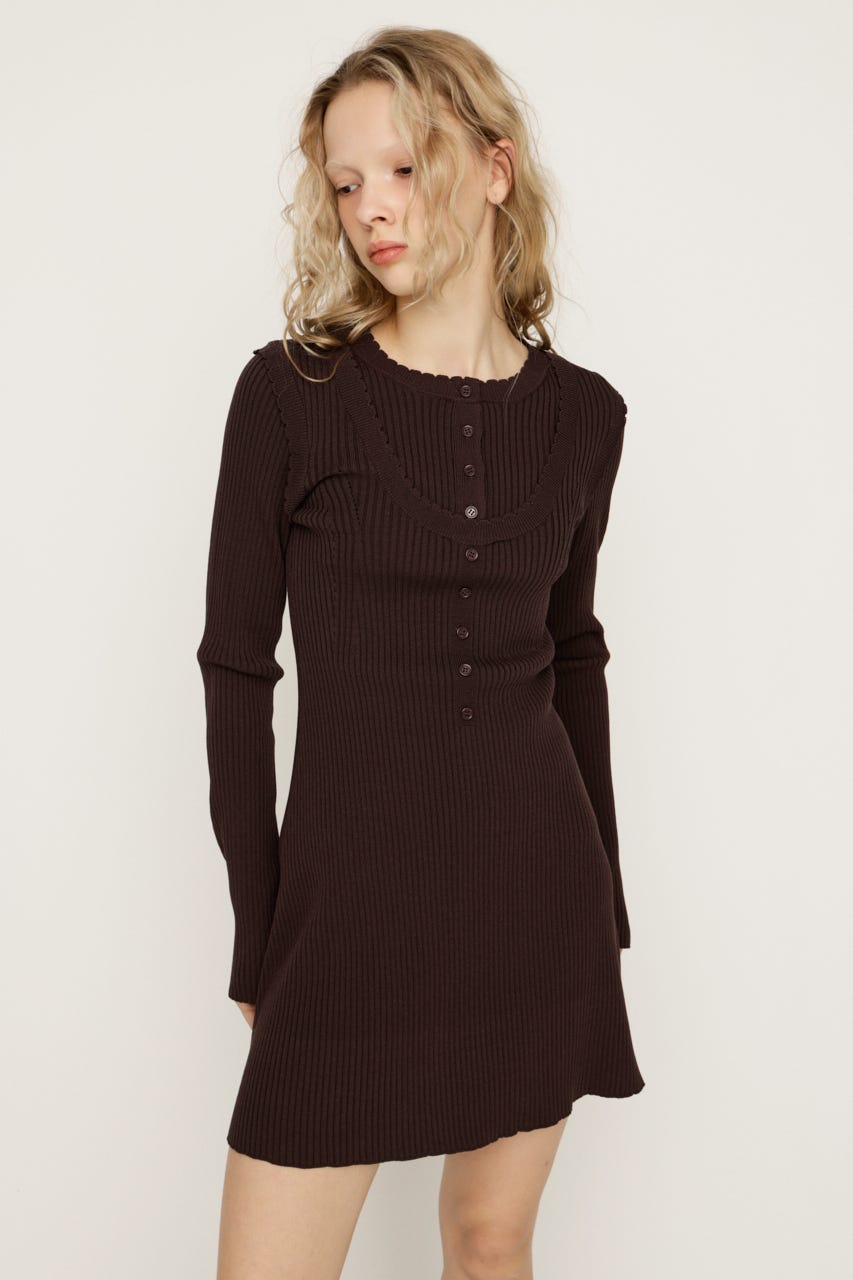 FRONT BUTTON FRILL ショートワンピース BRN 1