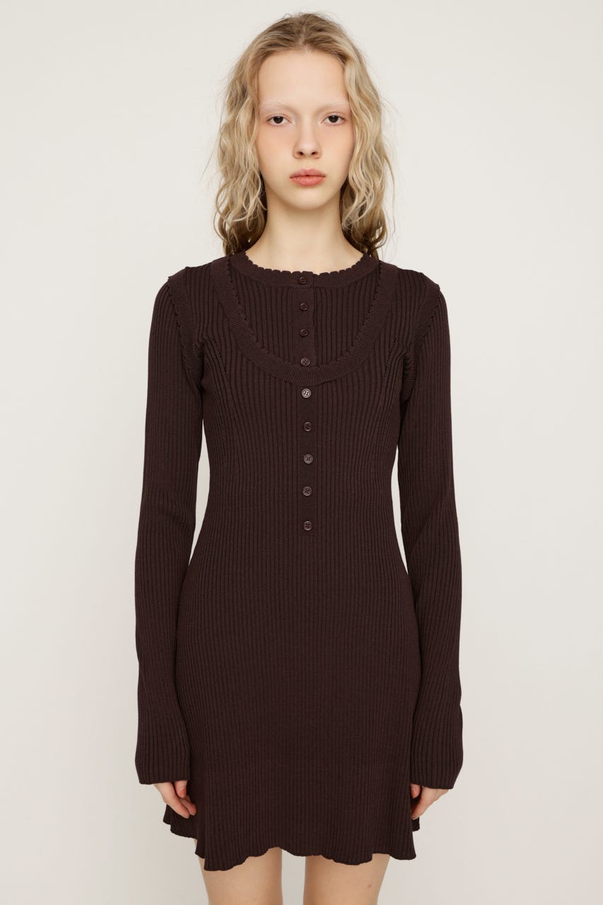 FRONT BUTTON FRILL ショートワンピース BRN 1