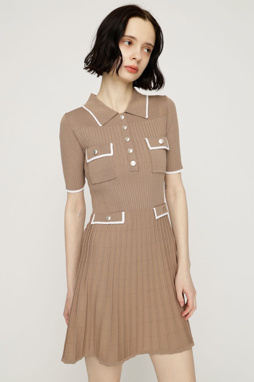 COLLARED FRONT PK ショートワンピース BEG 1