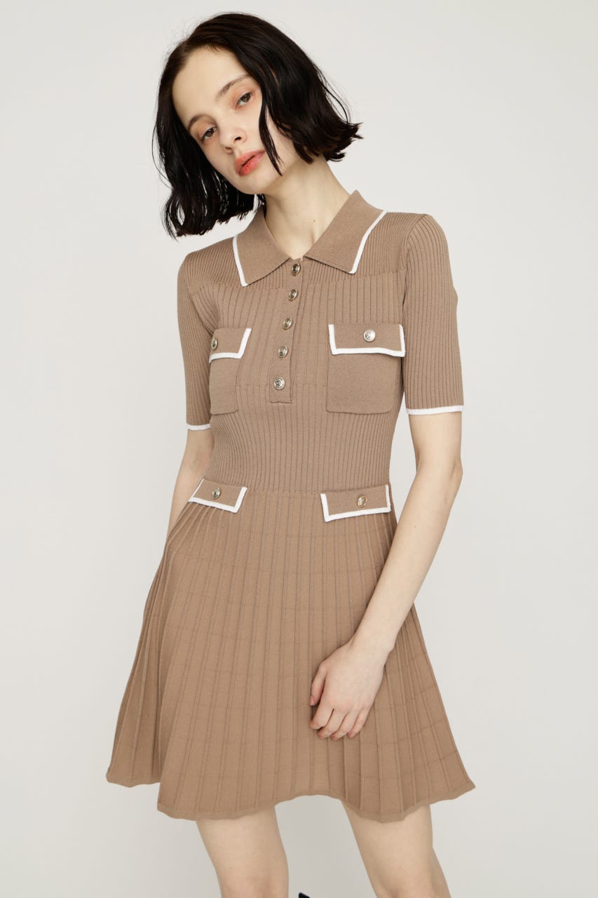 COLLARED FRONT PK ショートワンピース BEG 1