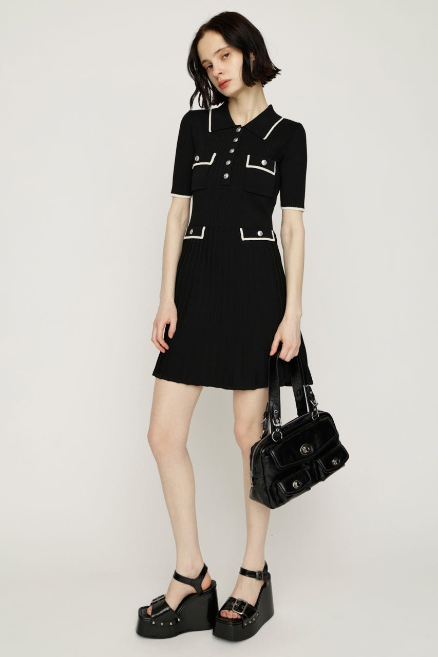 COLLARED FRONT PK ショートワンピース BLK 2