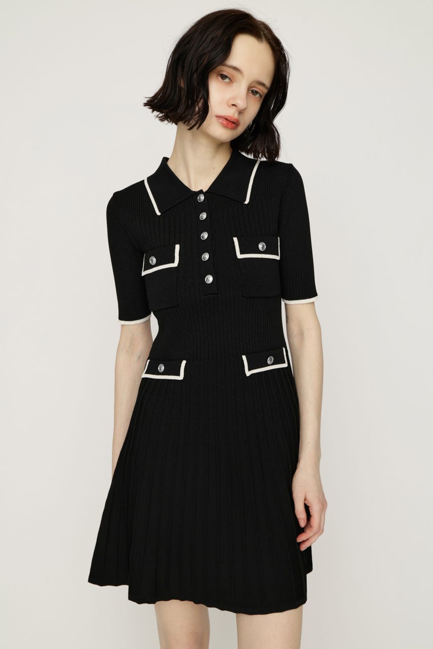 COLLARED FRONT PK ショートワンピース BLK 2