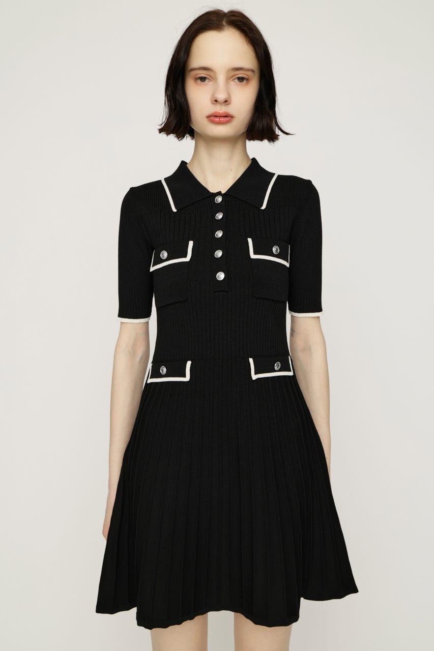COLLARED FRONT PK ショートワンピース BLK 2