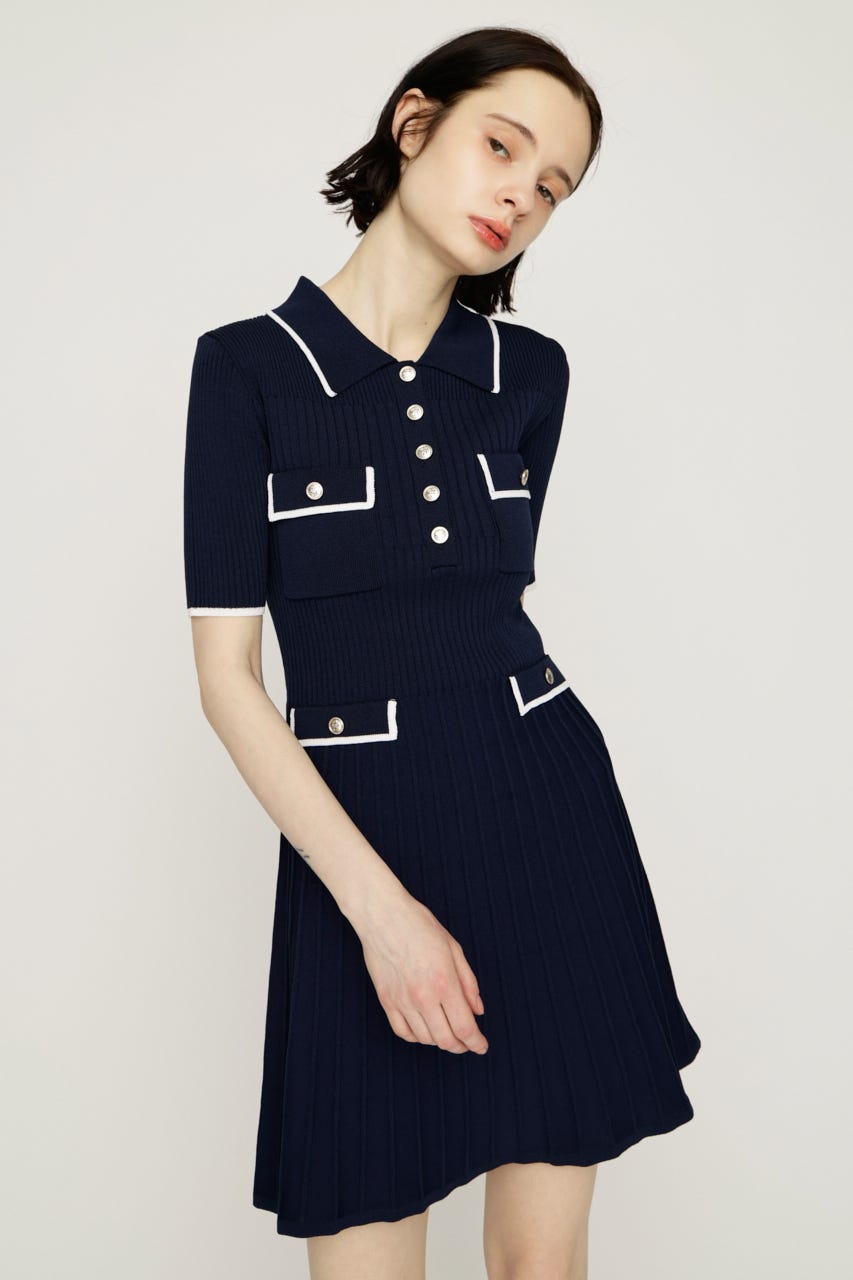 COLLARED FRONT PK ショートワンピース NVY 2