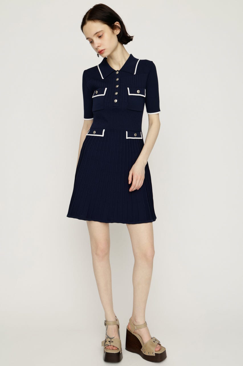 COLLARED FRONT PK ショートワンピース NVY 2