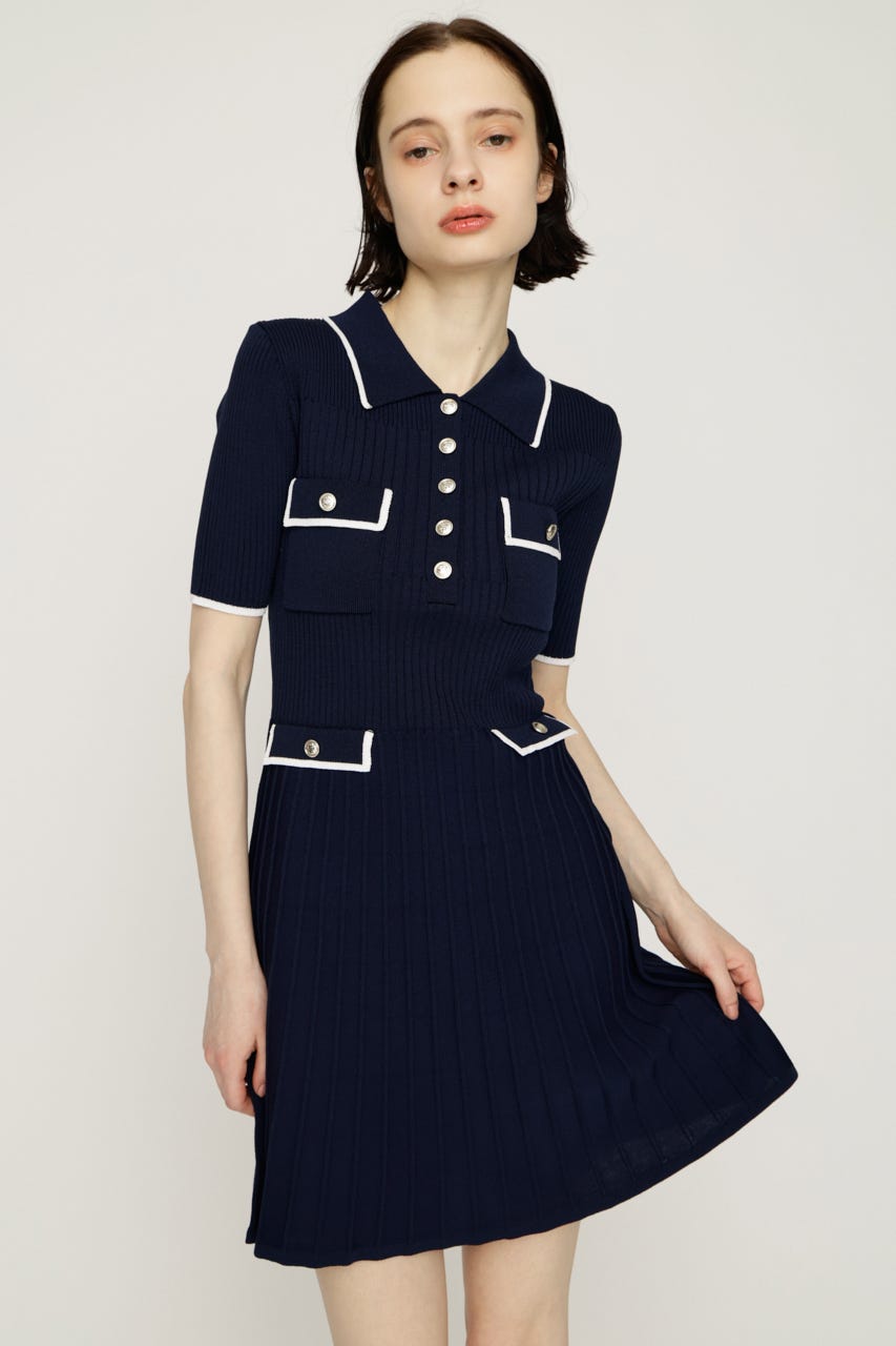 COLLARED FRONT PK ショートワンピース NVY 2