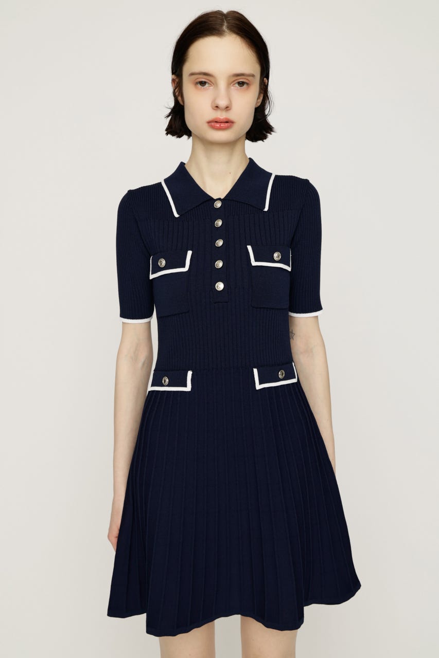COLLARED FRONT PK ショートワンピース NVY 2