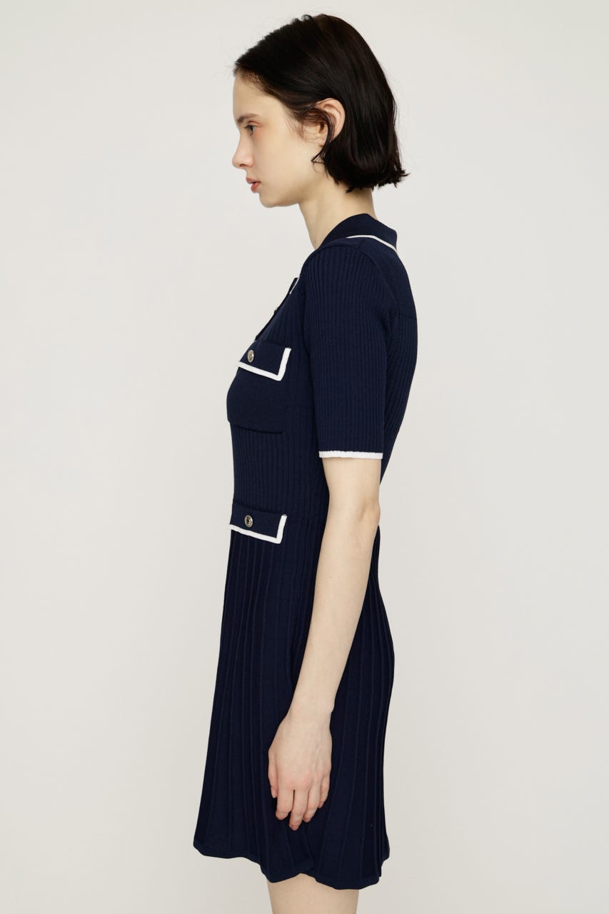 COLLARED FRONT PK ショートワンピース NVY 2