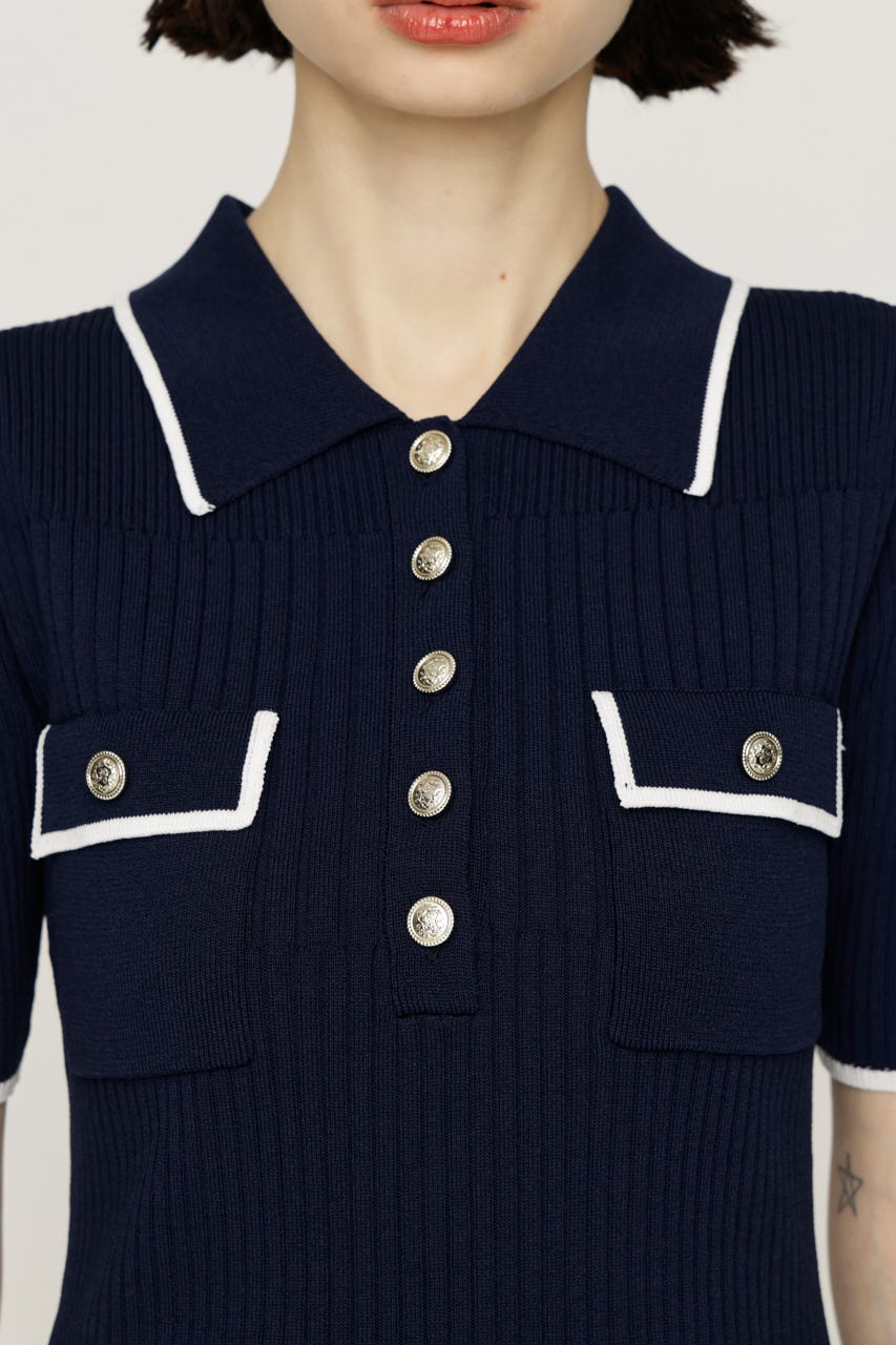 COLLARED FRONT PK ショートワンピース NVY 2