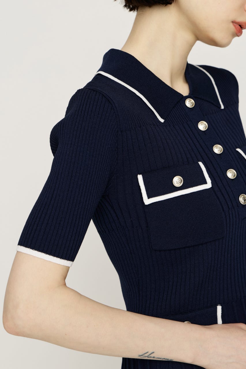 COLLARED FRONT PK ショートワンピース NVY 2