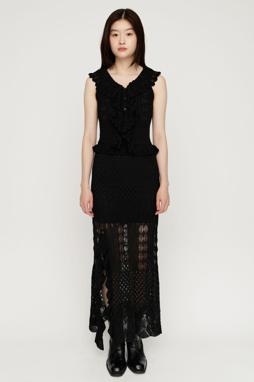 LACE KNITTING CAMI ロングワンピース BLK FREE