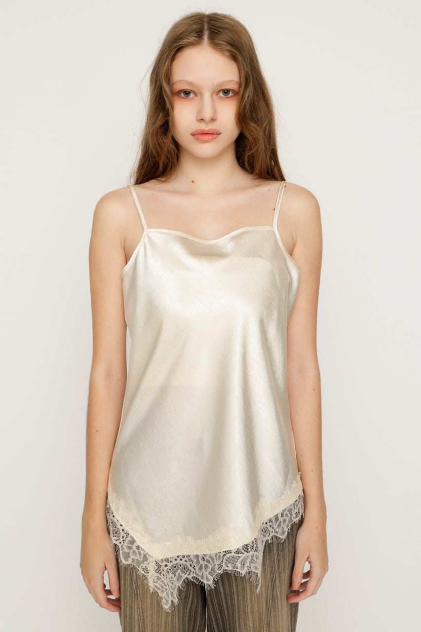 【1BUY5％OFF】SATIN LACE DOCKING トップス IVOY FREE