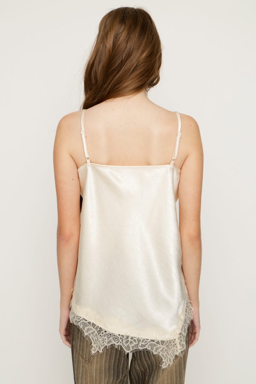 【1BUY5％OFF】SATIN LACE DOCKING トップス IVOY FREE