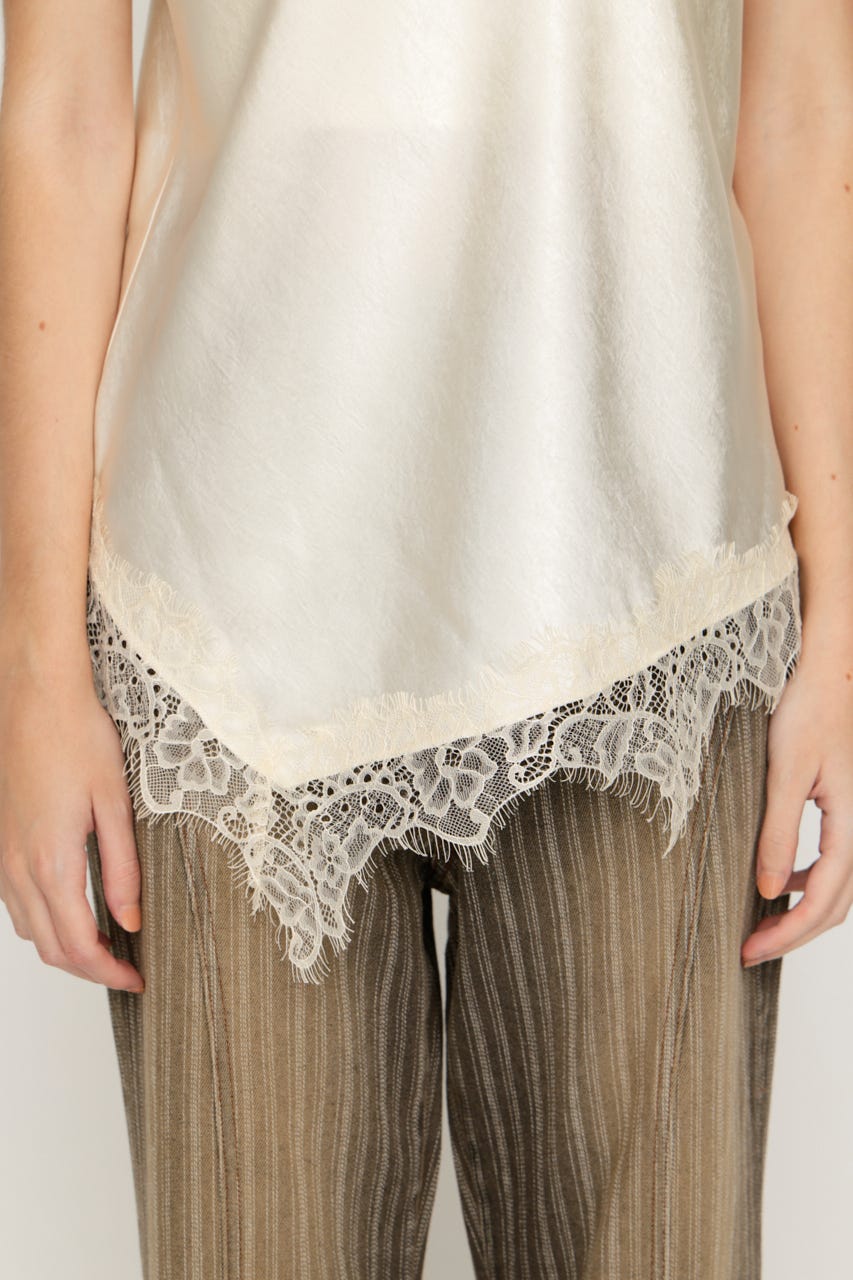 【1BUY5％OFF】SATIN LACE DOCKING トップス IVOY FREE